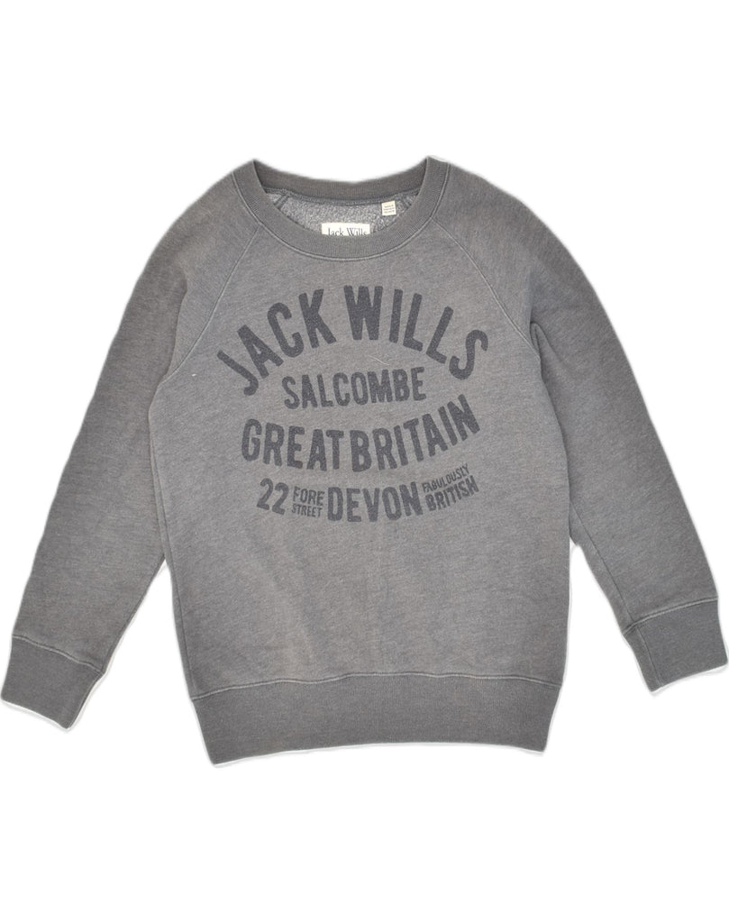 JACK WILLS Womens Graphic Sweatshirt Jumper UK 8 Small  Grey Cotton | Vintage Jack Wills | Thrift | Second-Hand Jack Wills | Used Clothing | Messina Hembry 