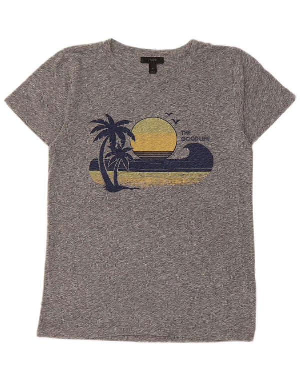 J. Crew Womens Graphic T-Shirt Top UK 10 Small Grey Flecked Cotton