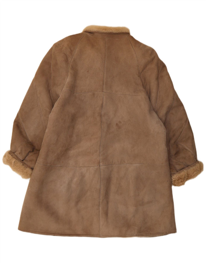 Vintage Womens Loose Fit Shearling Coat IT 44 Medium Brown Classic