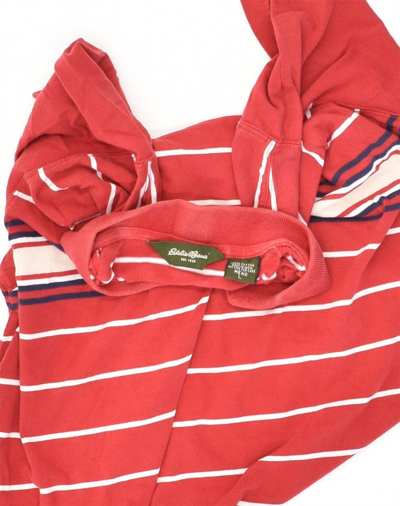 EDDIE BAUER Mens Polo Shirt Large Red Striped Cotton | Vintage Eddie Bauer | Thrift | Second-Hand Eddie Bauer | Used Clothing | Messina Hembry 