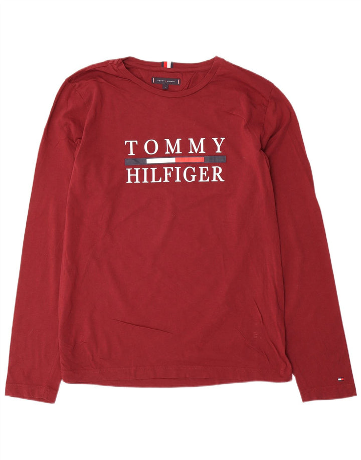 Tommy Hilfiger Mens Graphic Top Long Sleeve Large Burgundy Cotton