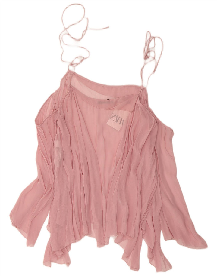 Zara Womens See Through Off Shoulder Top UK 14 Medium Pink Viscose