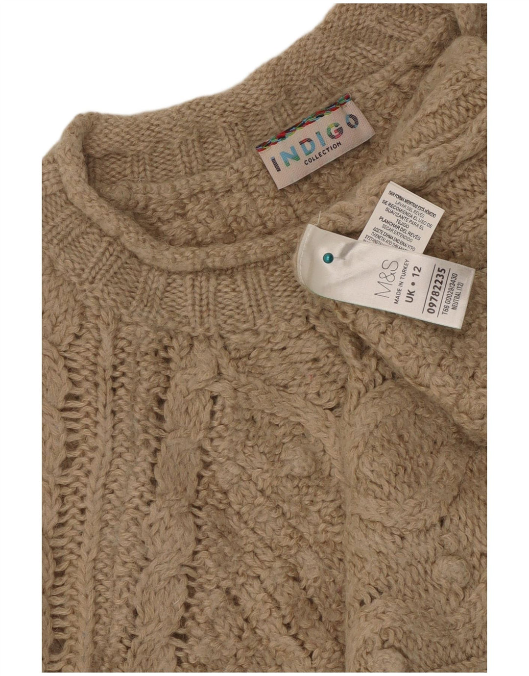 Marks & Spencer Womens Indigo Boat Neck Jumper Sweater UK 12 Medium Beige