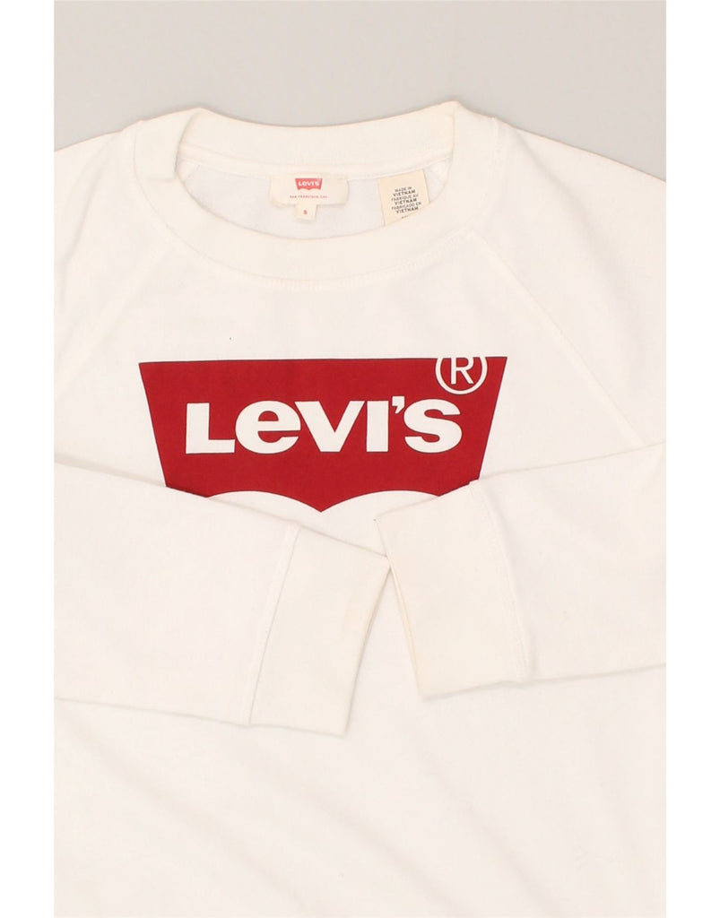 LEVI'S Womens Graphic Sweatshirt Jumper UK 10 Small White Cotton | Vintage Levi's | Thrift | Second-Hand Levi's | Used Clothing | Messina Hembry 