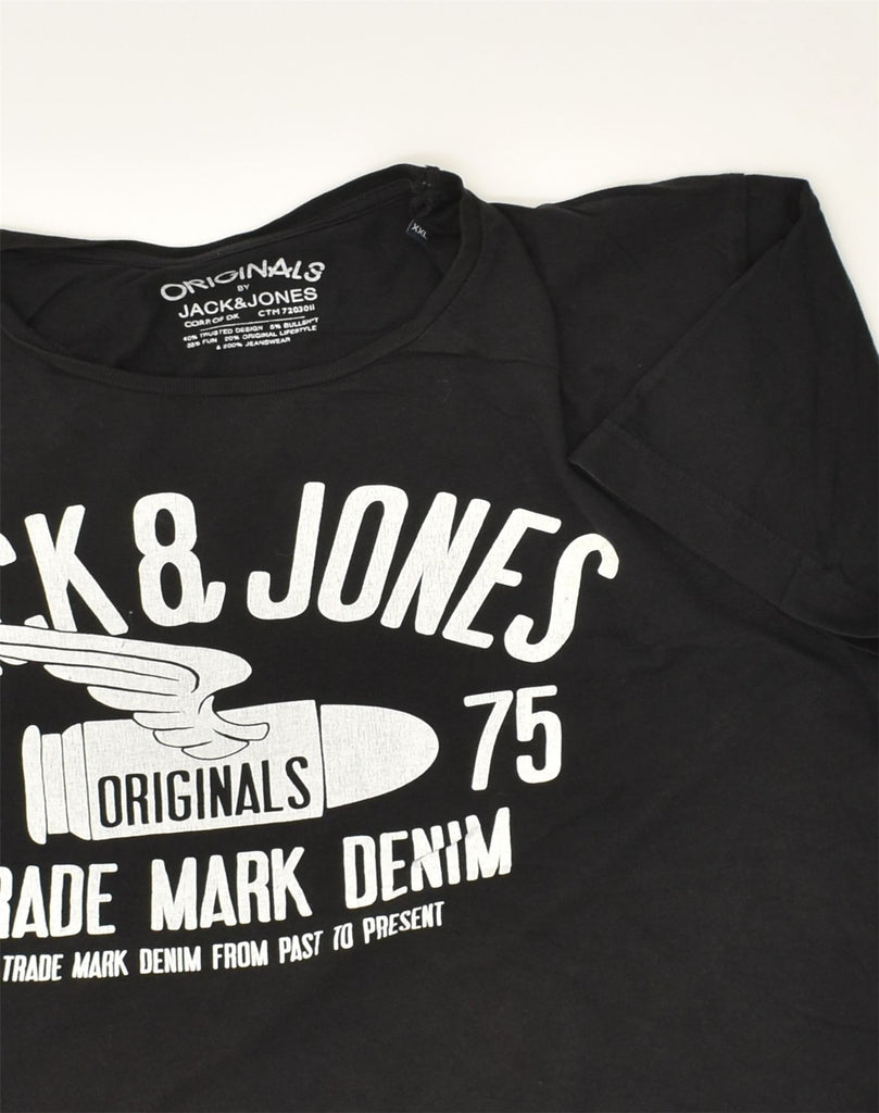 JACK & JONES Mens Originals Graphic T-Shirt Top 2XL Black Cotton | Vintage Jack & Jones | Thrift | Second-Hand Jack & Jones | Used Clothing | Messina Hembry 