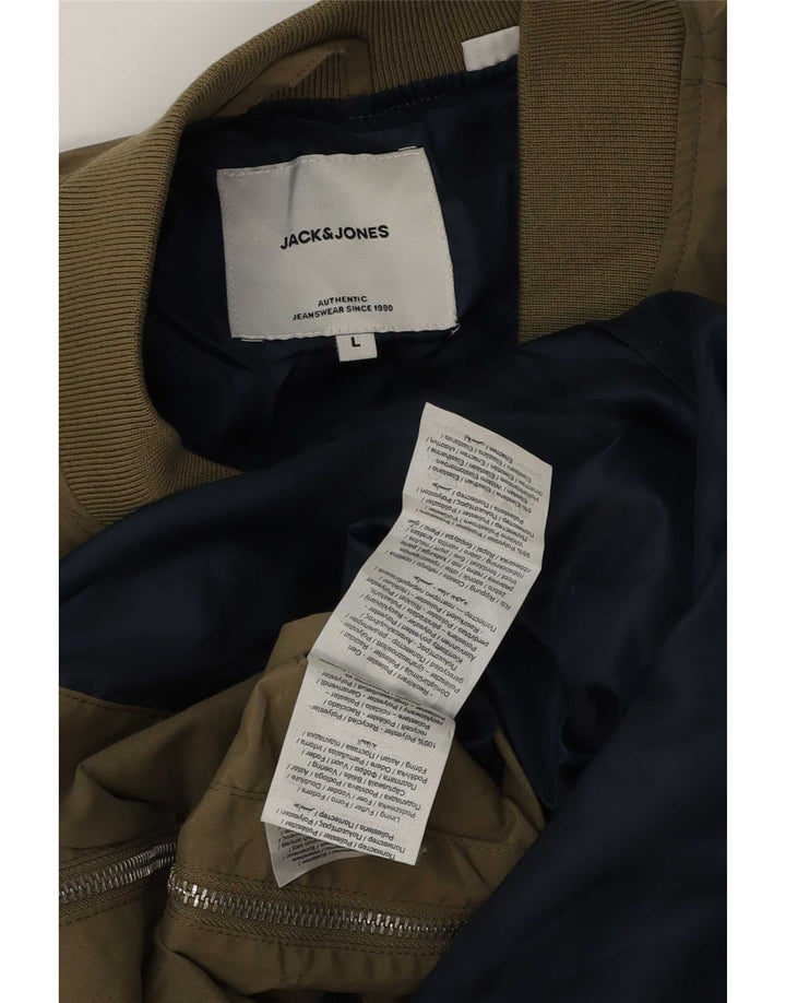 Jack & Jones Mens Bomber Jacket UK 40 Large Khaki Polyester