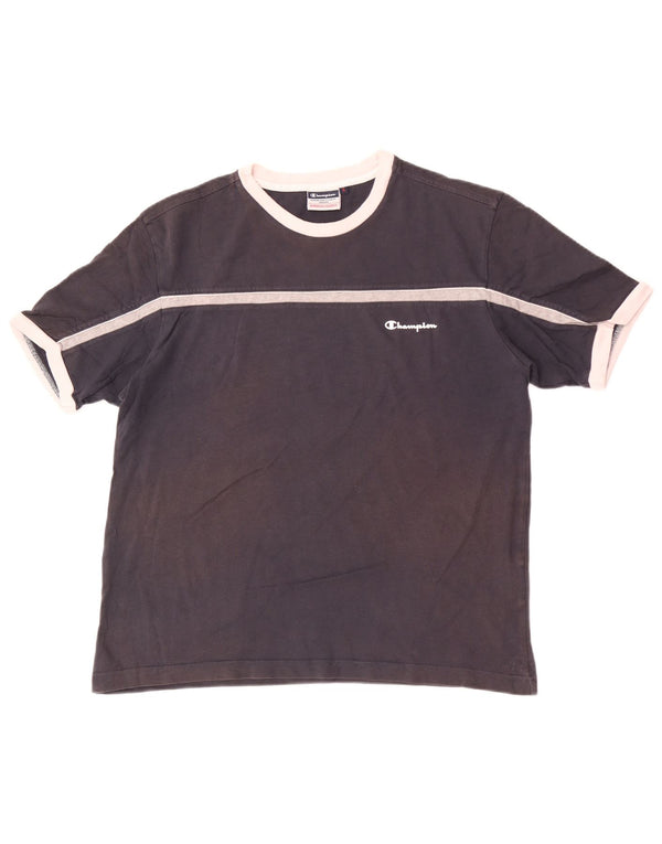 Champion Womens T-Shirt Top UK 16 Large Navy Blue Colourblock Cotton