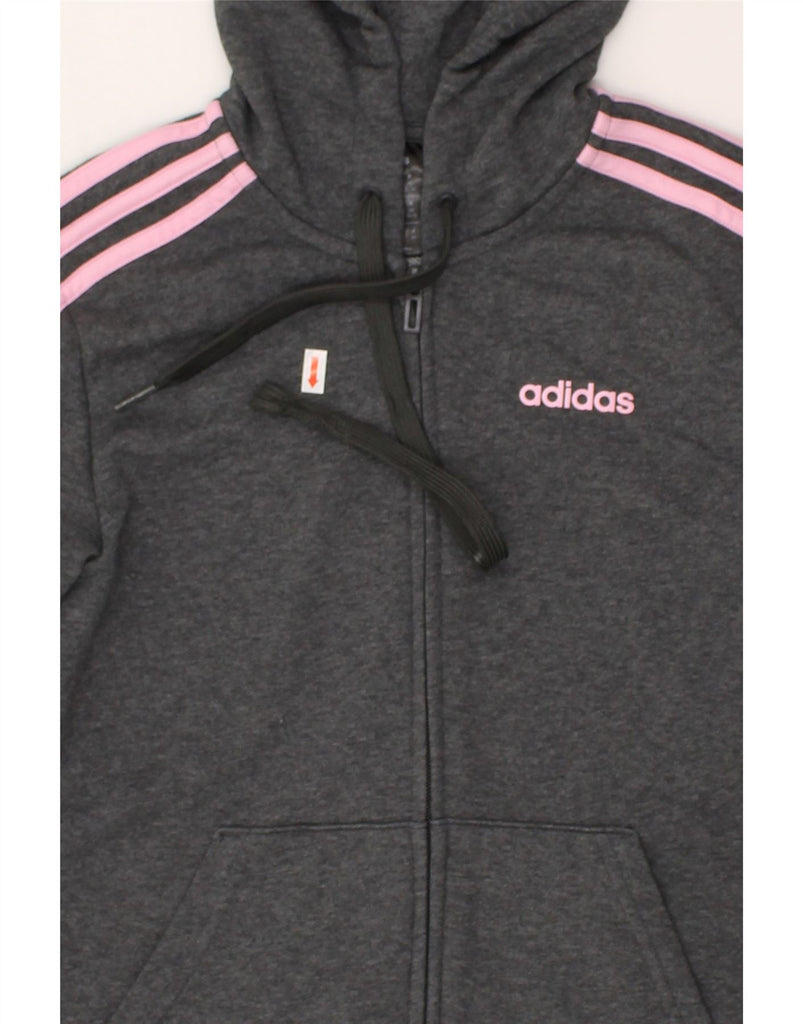 ADIDAS Womens Zip Hoodie Sweater UK 4/6 XS Grey Cotton | Vintage Adidas | Thrift | Second-Hand Adidas | Used Clothing | Messina Hembry 