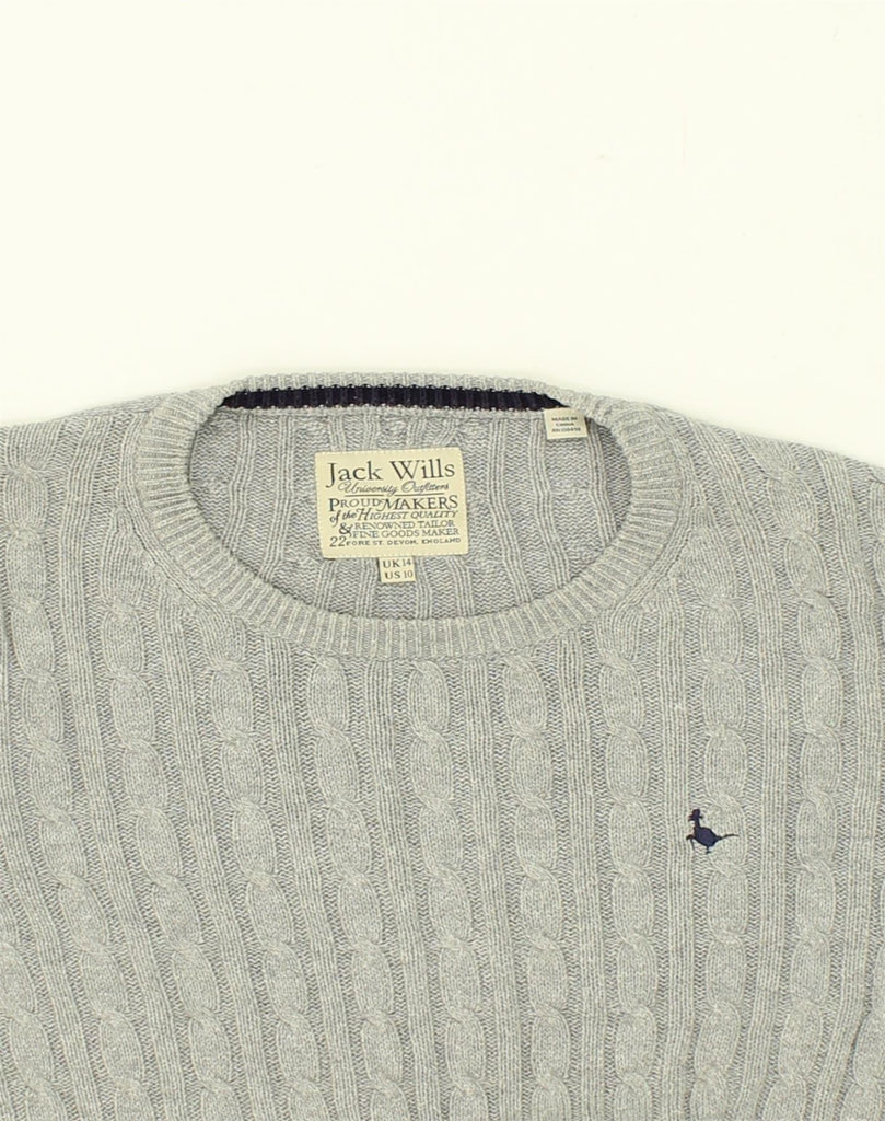 JACK WILLS Womens Crew Neck Jumper Sweater UK 14 Large  Grey Cotton | Vintage Jack Wills | Thrift | Second-Hand Jack Wills | Used Clothing | Messina Hembry 