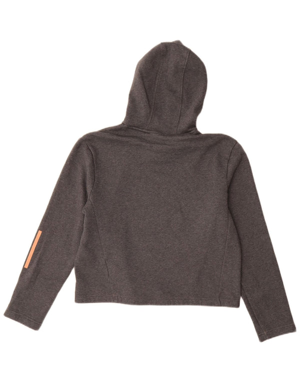 Adidas Girls Crop Hoodie Jumper 14-15 Years Grey Cotton