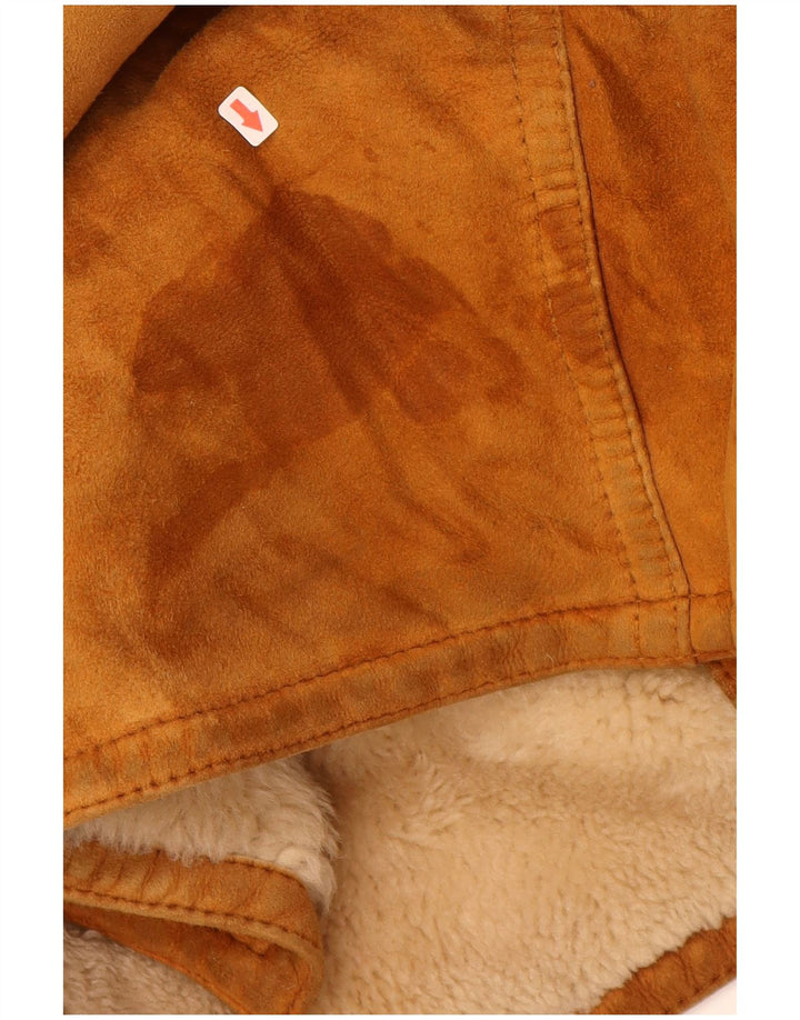 VINTAGE Mens Shearling Overcoat IT 52 XL Brown Leather