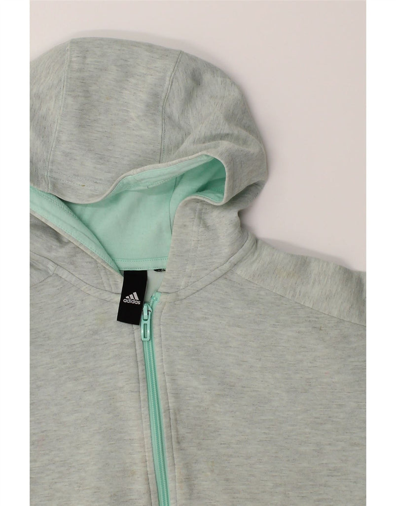 ADIDAS Girls Graphic Zip Hoodie Sweater 12-13 Years Green Flecked Vintage Adidas and Second-Hand Adidas from Messina Hembry 