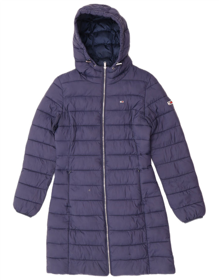 Tommy Hilfiger Womens Hooded Padded Coat UK 10 Small Navy Blue Polyamide