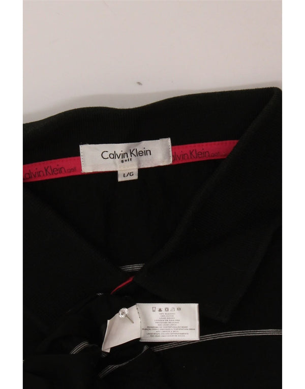 CALVIN KLEIN Mens Polo Shirt Large Black Striped Cotton