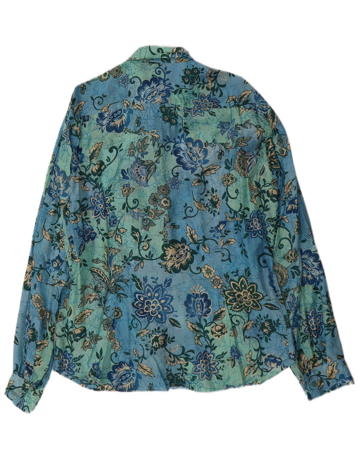 Vintage Mens Shirt 2XL Blue Floral Silk
