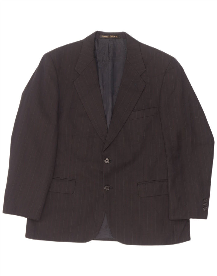 Marks & Spencer Mens 2 Button Blazer Jacket EU 52/54 4XL Black Pinstripe