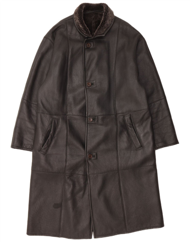 Bugatti Mens Shearling Overcoat EU 56 3XL Black Leather