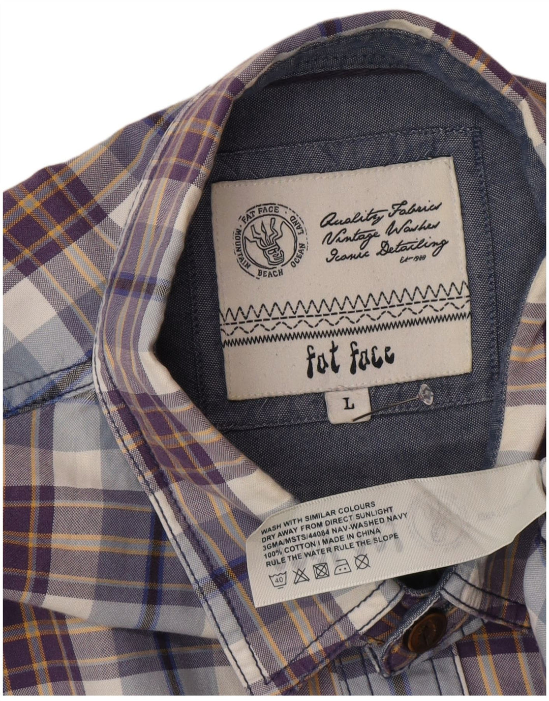 Fat Face Mens Shirt Large Blue Check Cotton