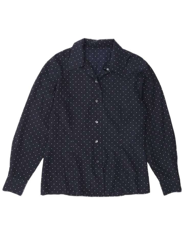 Vintage Womens Shirt UK 14 Medium Navy Blue Spotted