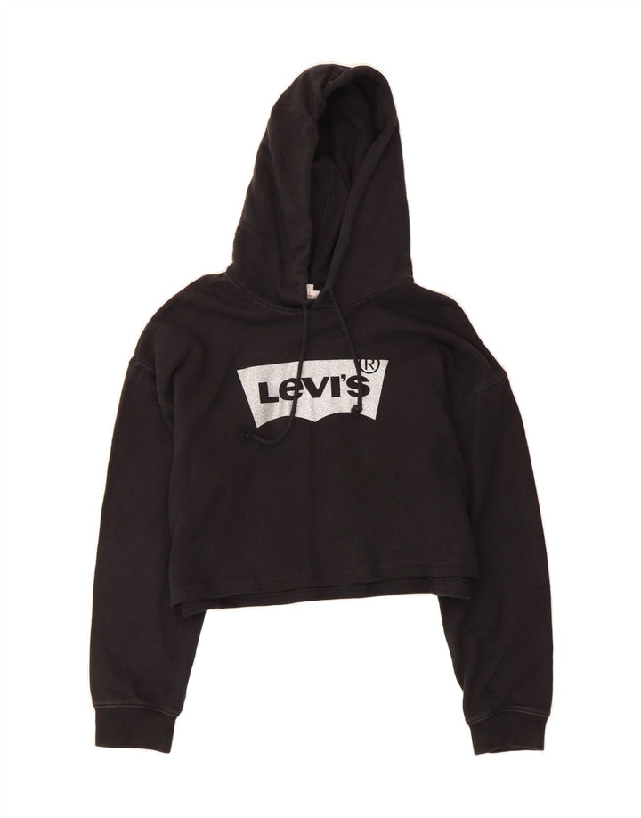 LEVI'S Womens Oversized Crop Graphic Hoodie Jumper UK 14  Medium Black Vintage Levi's and Second-Hand Levi's from Messina Hembry 