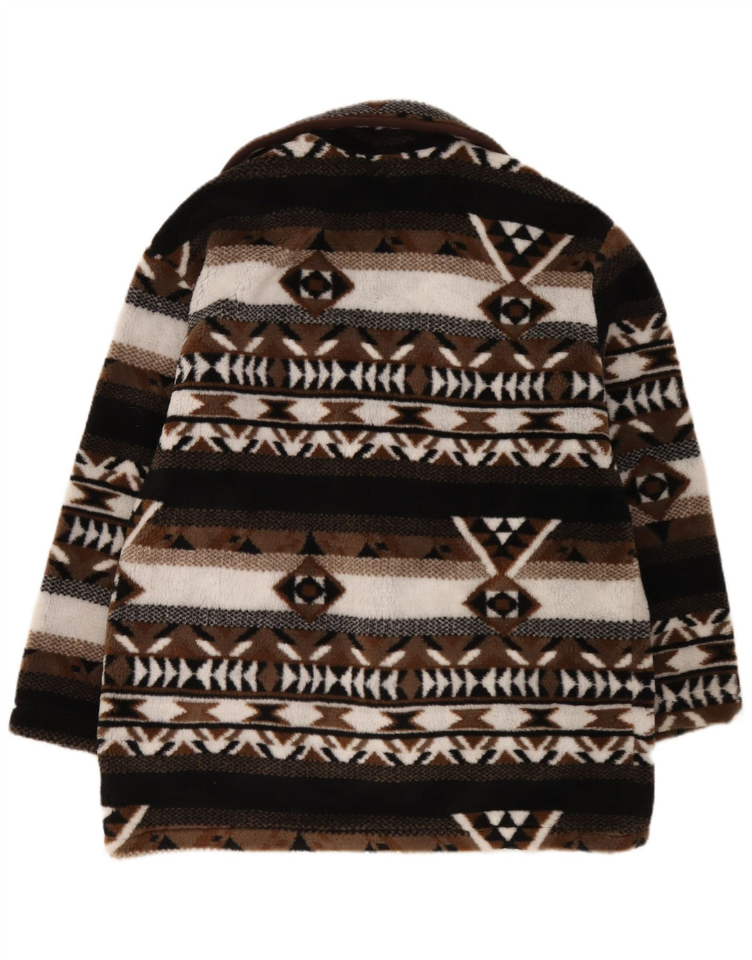 Vintage Womens Oversized Knit Duffle Coat UK 10/12 Small Brown Fair Isle