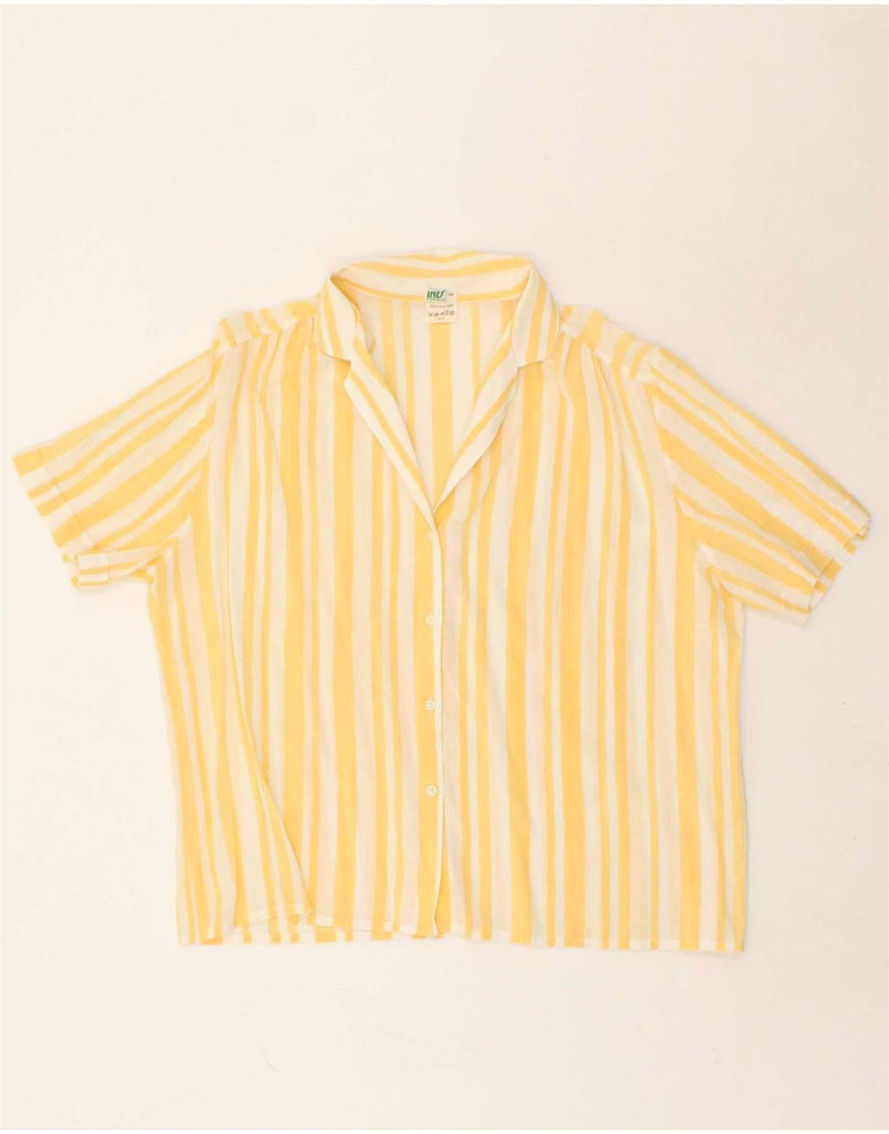 INES Womens Short Sleeve Shirt Blouse EU 46 XL Yellow Striped Cotton Vintage Ines and Second-Hand Ines from Messina Hembry 