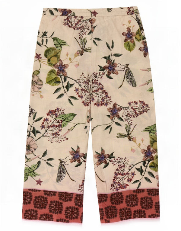 Zara Womens Loose Fit Trousers XL W32 L30 Off White Floral Polyester
