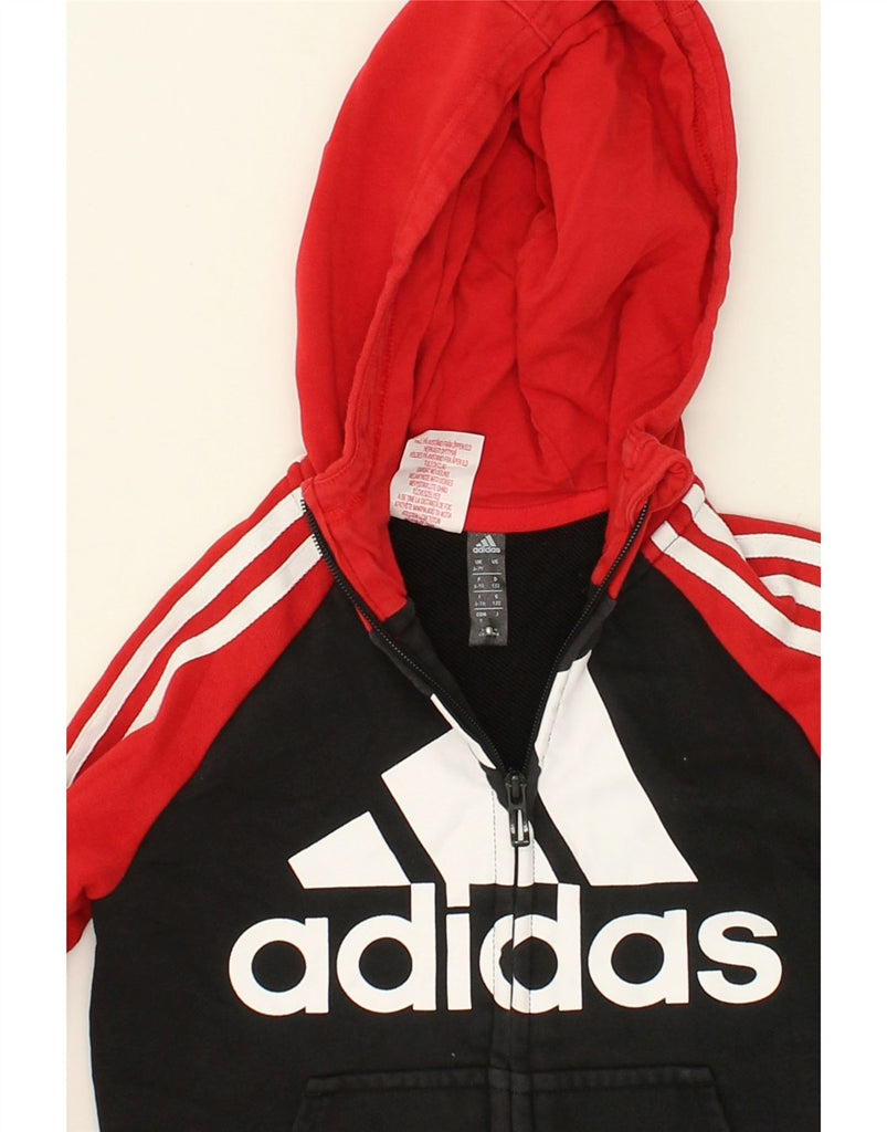 ADIDAS Boys Graphic Hoodie Jumper 6-7 Years Red Colourblock Cotton | Vintage Adidas | Thrift | Second-Hand Adidas | Used Clothing | Messina Hembry 