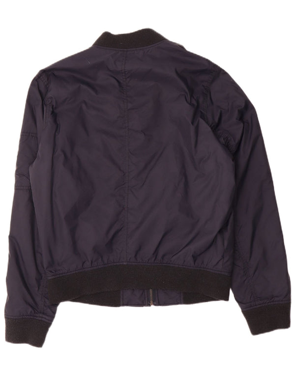 Hollister Mens Bomber Jacket UK 38 Medium Navy Blue Polyester