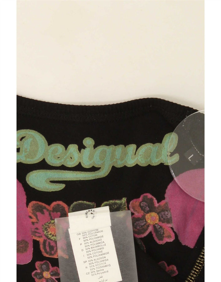 Desigual Womens Vest Top UK 14 Large Black Cotton