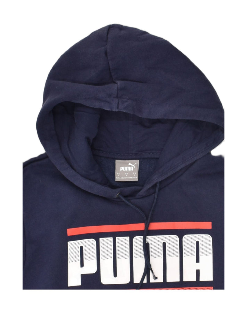 PUMA Mens Graphic Hoodie Jumper Small Navy Blue | Vintage Puma | Thrift | Second-Hand Puma | Used Clothing | Messina Hembry 