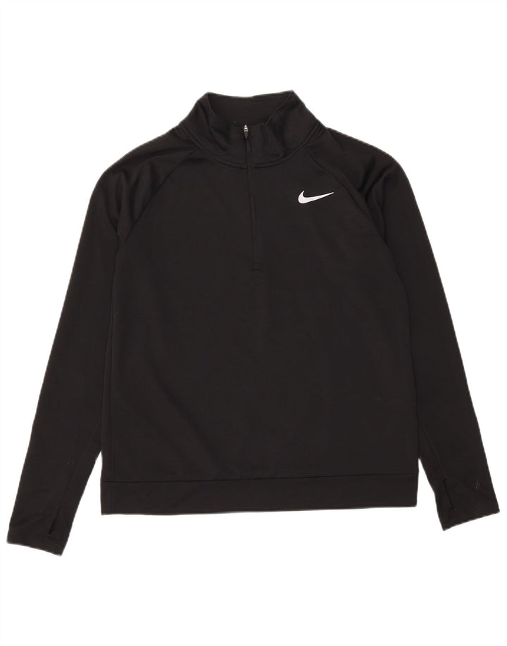 NIKE Womens Dri Fit Zip Neck Pullover Tracksuit Top UK 10 Small Black