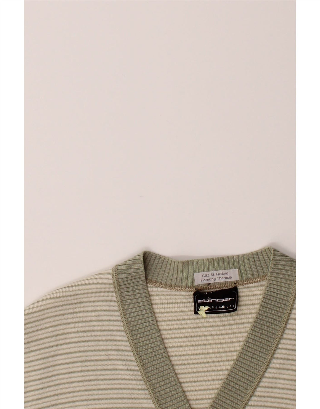 VINTAGE Womens Cardigan Sweater UK 12 Medium Beige Striped Polyacrylic Vintage Vintage and Second-Hand Vintage from Messina Hembry 