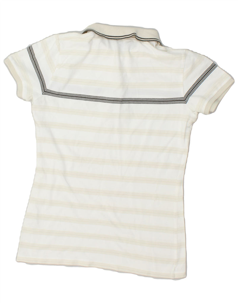 SERGIO TACCHINI Womens Polo Shirt IT 46 Large Beige Striped Cotton | Vintage Sergio Tacchini | Thrift | Second-Hand Sergio Tacchini | Used Clothing | Messina Hembry 