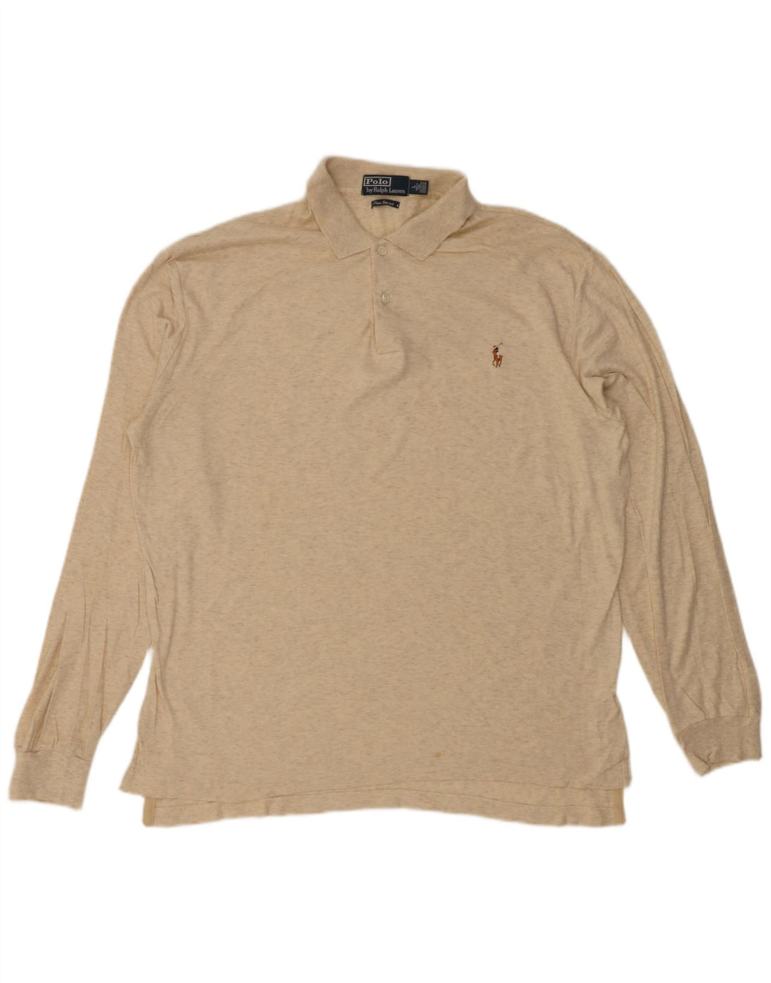 POLO RALPH LAUREN Mens Long Sleeve Polo Shirt Large Beige Flecked Cotton