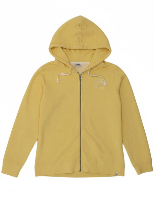 Animal Womens Graphic Zip Hoodie Sweater UK 12 Medium Yellow Cotton