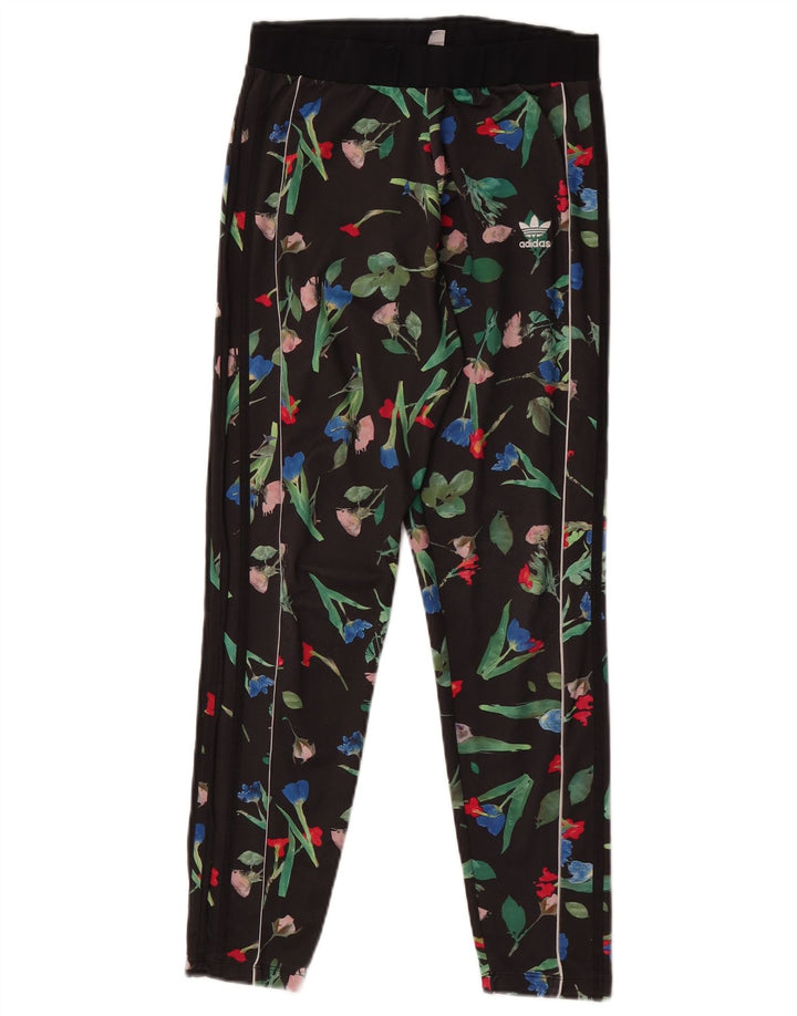 Adidas Womens Leggings UK 14 Medium Black Floral Polyester
