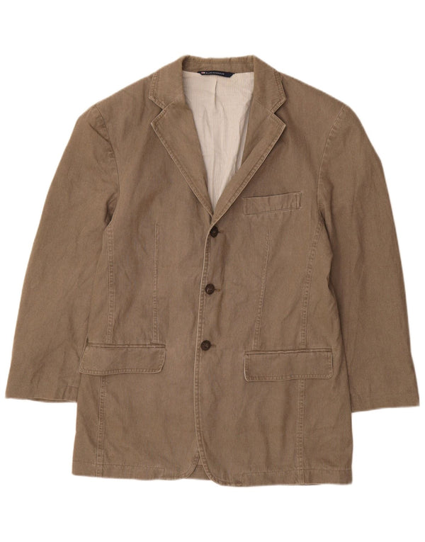 Marks & Spencer Mens 3 Button Blazer Jacket UK 36 Small Khaki Pinstripe