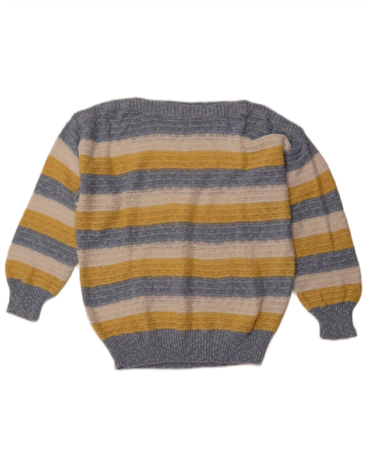VINTAGE Womens Boat Neck Jumper Sweater IT 42 Medium Blue Striped Cotton