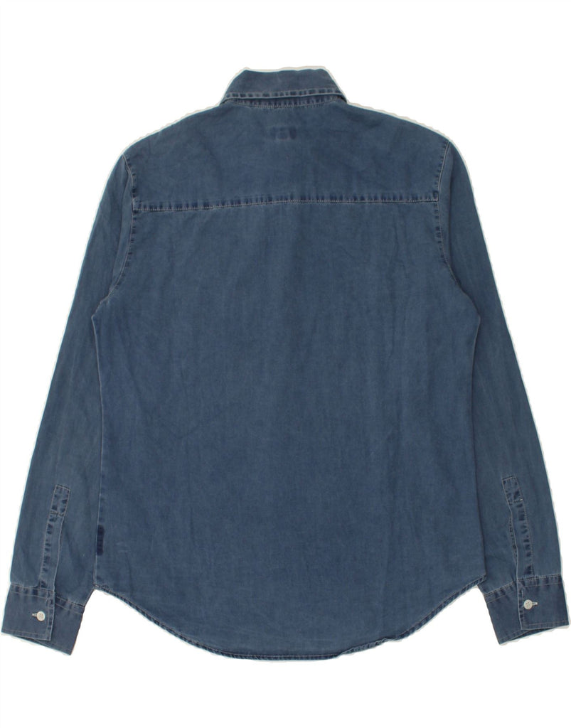 ARMANI Womens Shirt UK 12 Medium Navy Blue Cotton | Vintage Armani | Thrift | Second-Hand Armani | Used Clothing | Messina Hembry 