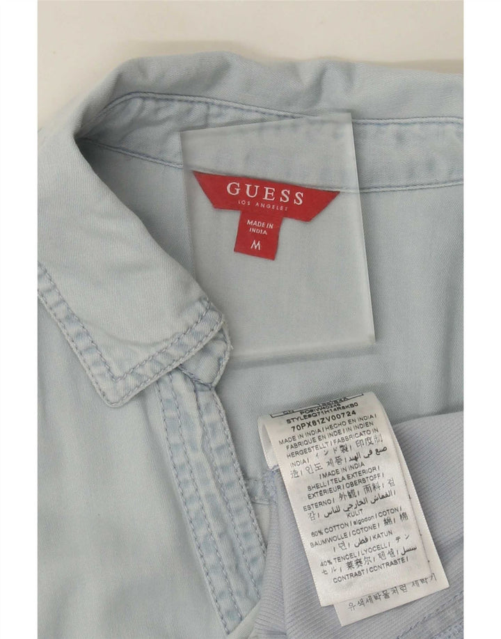 Guess Womens Short Sleeve Denim Shirt UK 12 Medium Blue Tencel