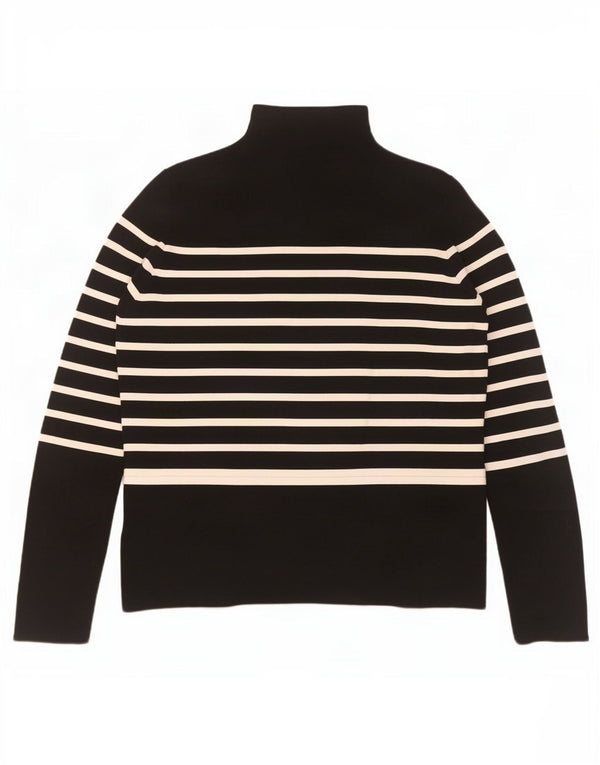 Zara Womens Top Long Sleeve UK 14 Large Black Striped Polyamide
