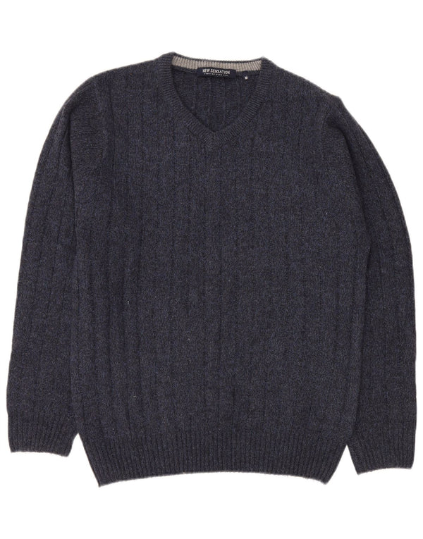 NEW SENSATION Mens V-Neck Jumper Sweater Medium Navy Blue