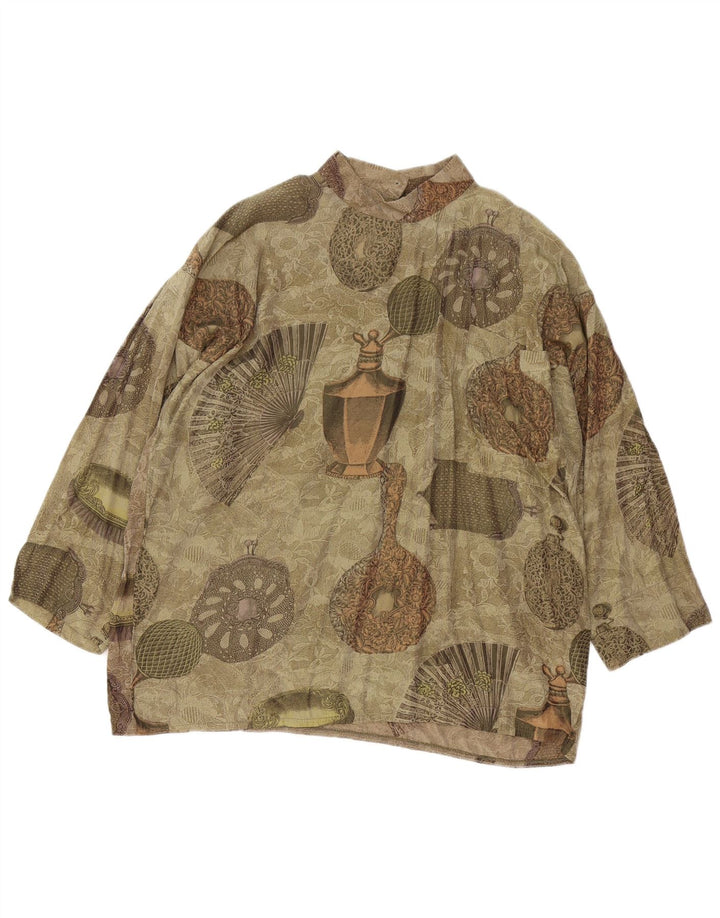 Vintage Womens Abstract Pattern Blouse Top UK 10 Small Green Retro