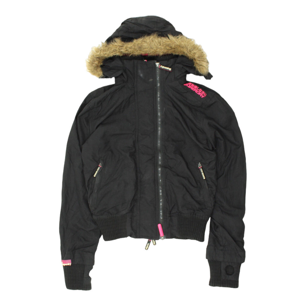 Superdry Windbomber Womens Black Hooded Nylon Jacket | Vintage Designer Coat VTG | Vintage Messina Hembry | Thrift | Second-Hand Messina Hembry | Used Clothing | Messina Hembry 