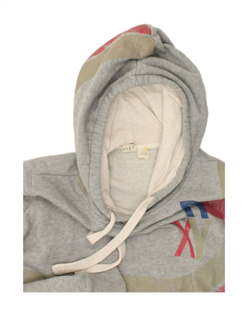 ROXY Womens Graphic Hoodie Jumper UK 12 Medium Grey Cotton | Vintage Roxy | Thrift | Second-Hand Roxy | Used Clothing | Messina Hembry 