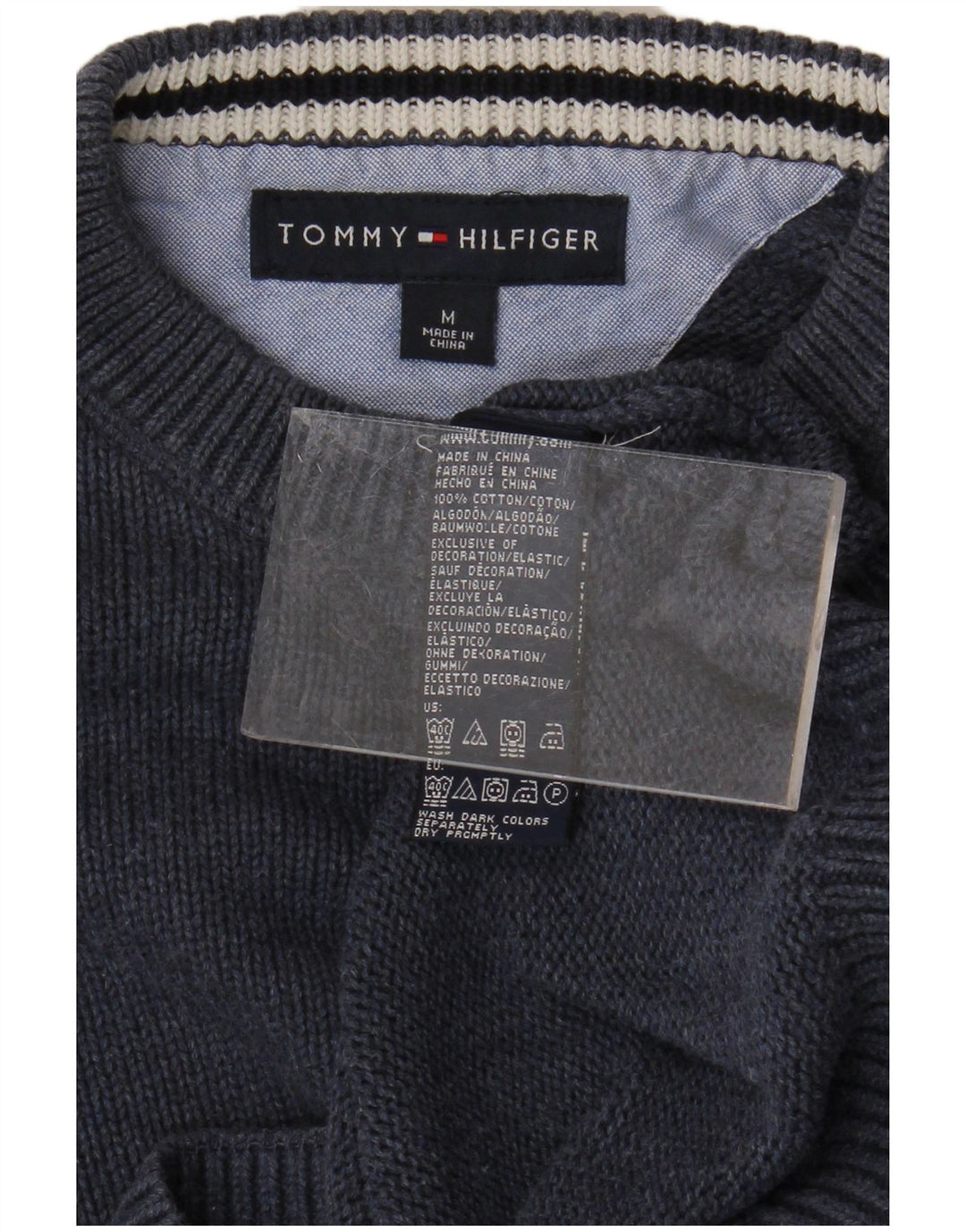 TOMMY HILFIGER Mens Crew Neck Jumper Sweater Medium Navy Blue Cotton