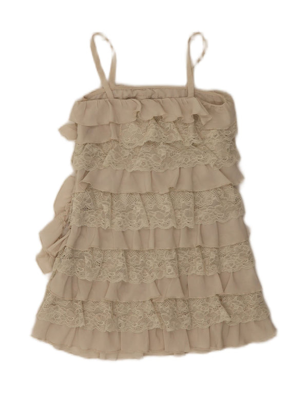 SISLEY Girls Tiered Dress 6-7 Years Small  Beige Floral Polyester