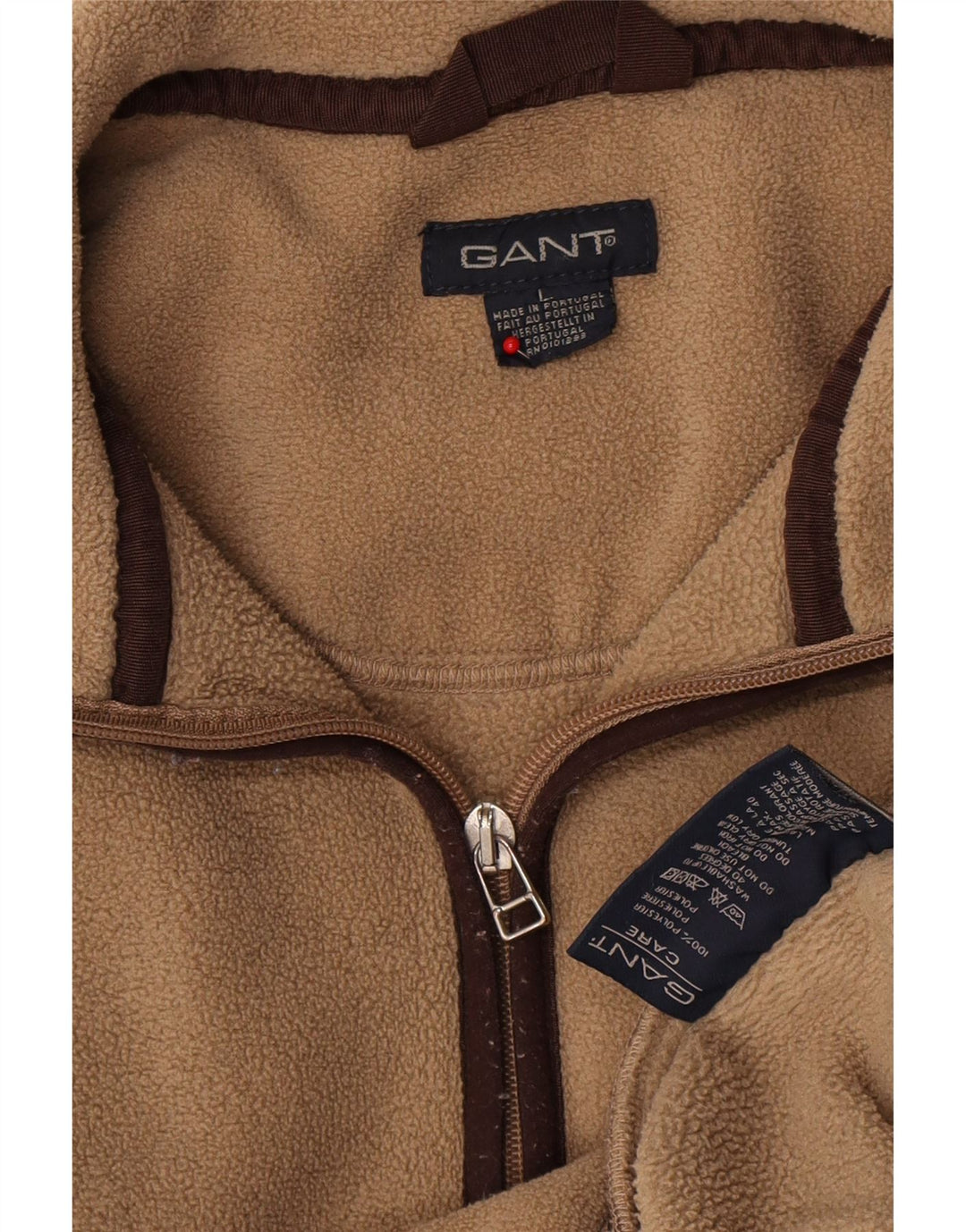 Gant Mens Zip Neck Fleece Jumper Large Beige Polyester