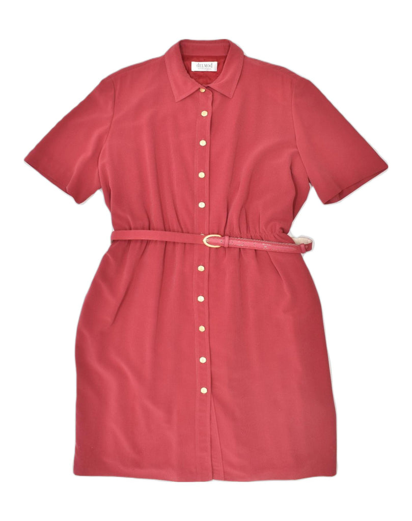 DELMOD Womens Belted Shirt Dress UK 18 XL Red | Vintage | Thrift | Second-Hand | Used Clothing | Messina Hembry 